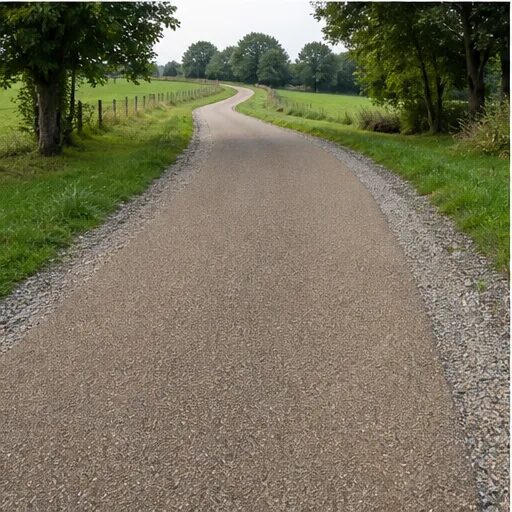 Exemple de chemin privé terminé en bicouche dans un environnement rural